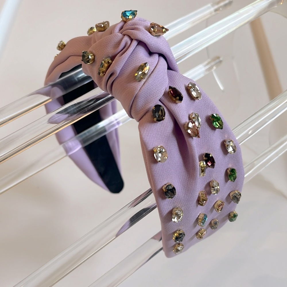 Lavender Purple Fabric and Colorful Rhinestone Jewel Headband lined flexible 💜